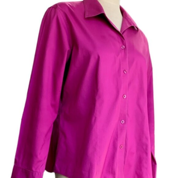 Chico's No-Iron Cotton Oxford Button Front Shirt Fuchsia Sz 2 (L/12) #68D - Picture 3 of 7